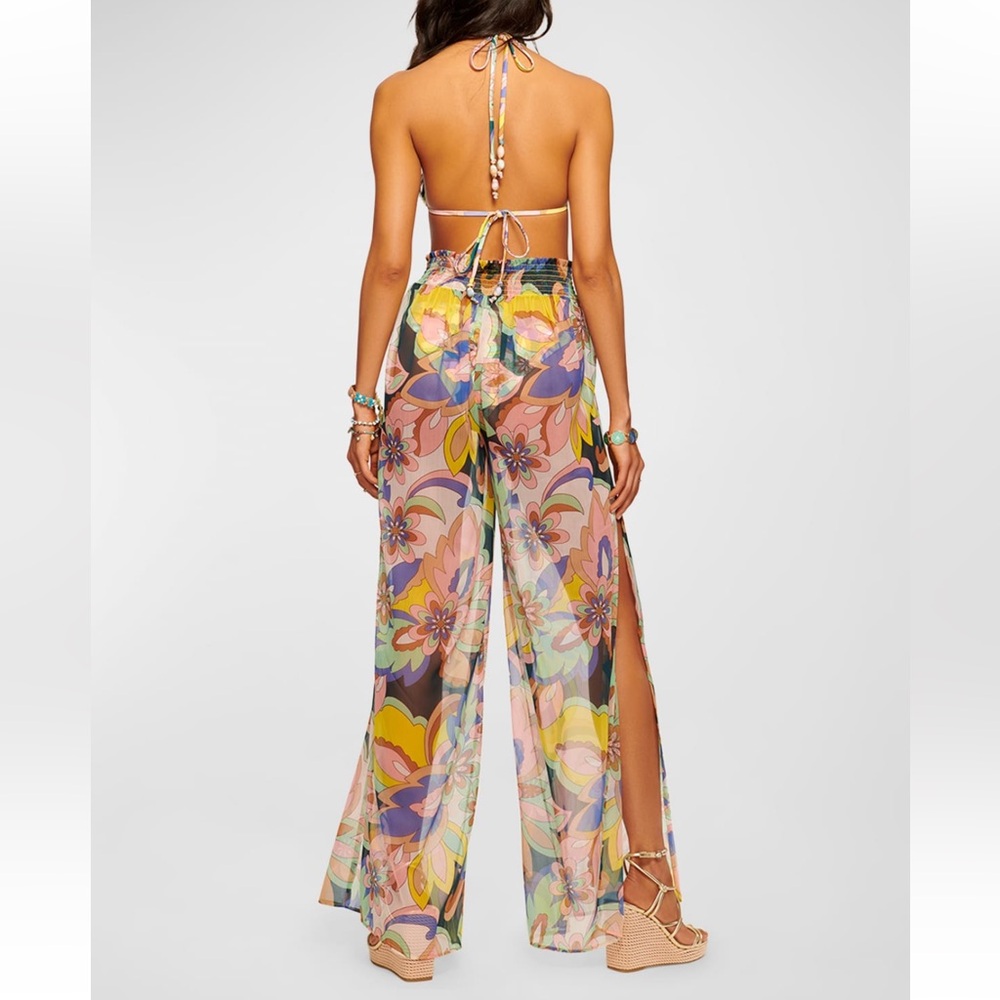 Ramy Brook Floral Sheer Maxi Swim Coverup in Yellow, Pink, Blue - Picture 2 of 5